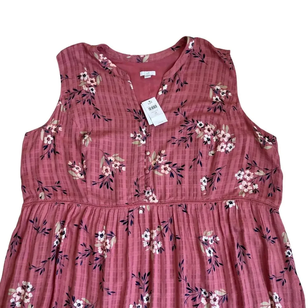 J. Jill Sz 3X NWT Dusty Rose Tiered Floral Sleeveless Rayon Maxi Dress - Picture 11 of 16